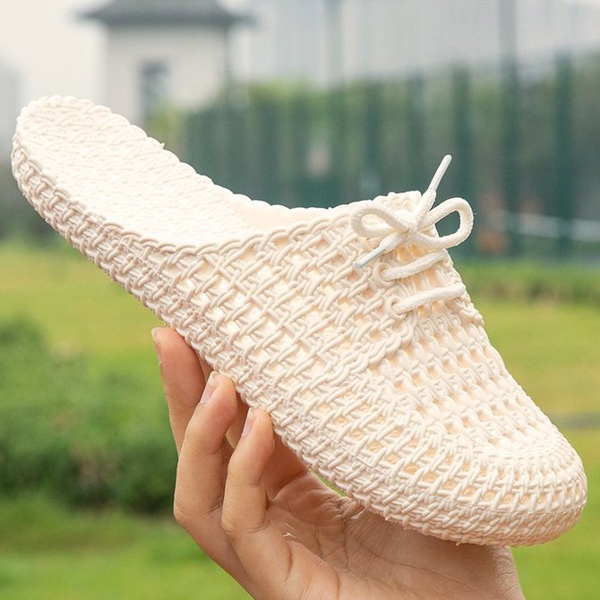 Hollow-Out Pvc Flat Heel Slippers