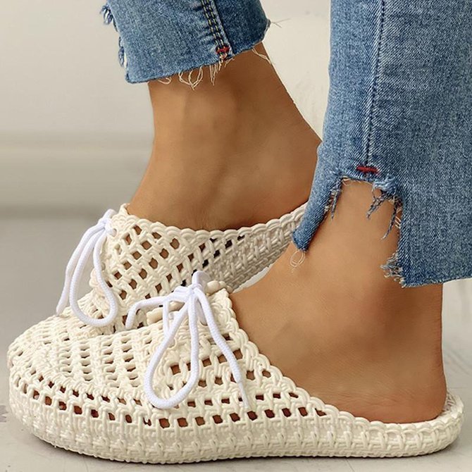 Hollow-Out Pvc Flat Heel Slippers
