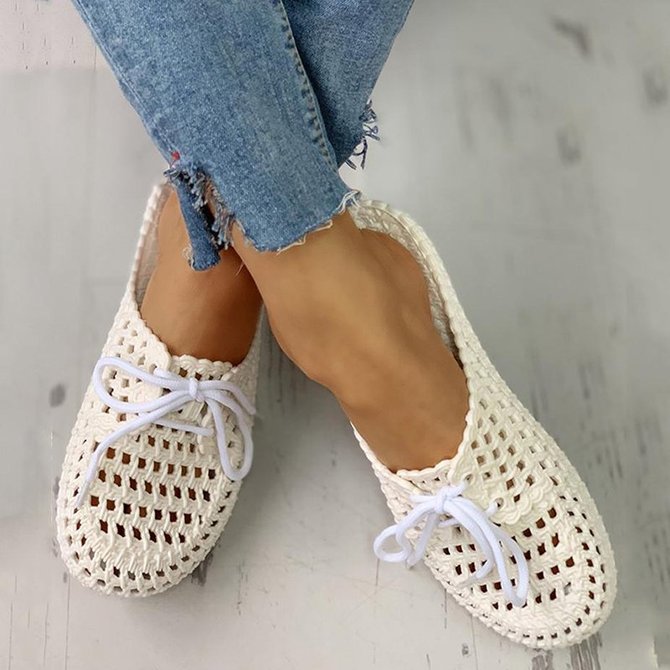 Hollow-Out Pvc Flat Heel Slippers