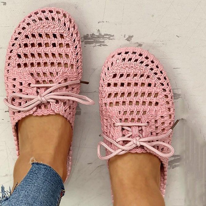 Hollow-Out Pvc Flat Heel Slippers