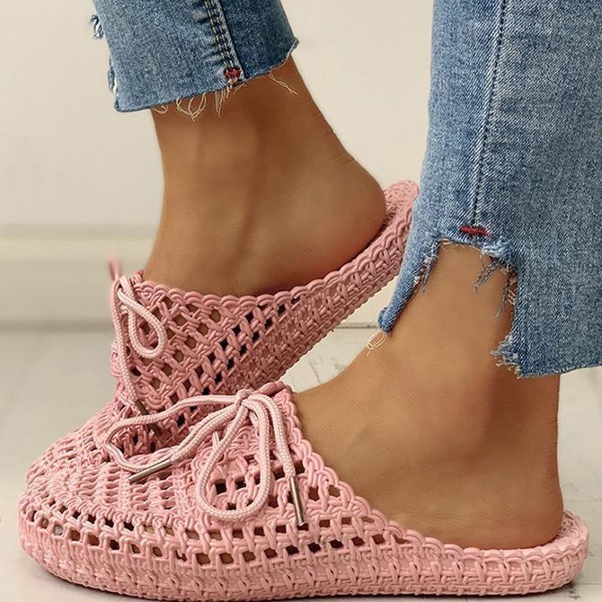 Hollow-Out Pvc Flat Heel Slippers
