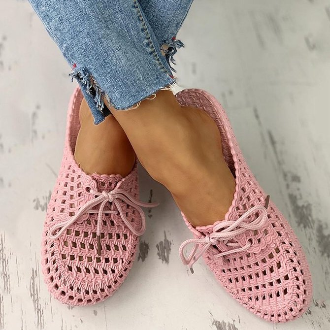 Hollow-Out Pvc Flat Heel Slippers