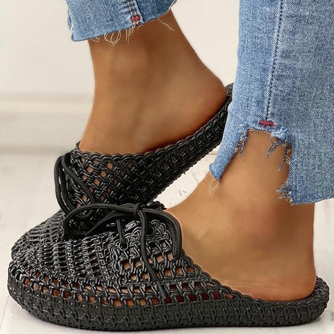 Hollow-Out Pvc Flat Heel Slippers