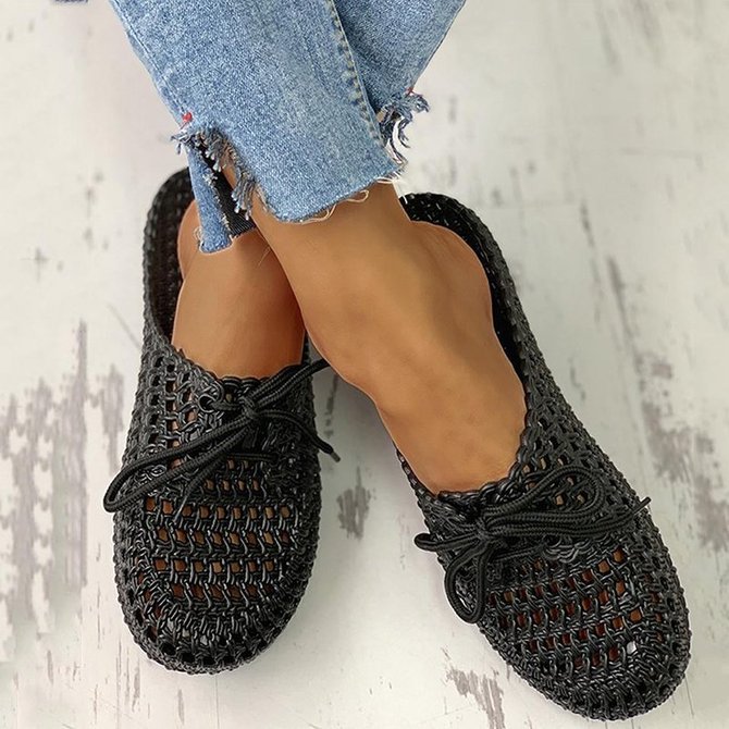 Hollow-Out Pvc Flat Heel Slippers