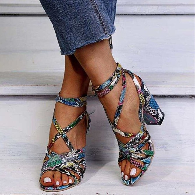 Adjustable Buckle Chunky Heel Sandals Colorful Fashion Heels | Women's ...