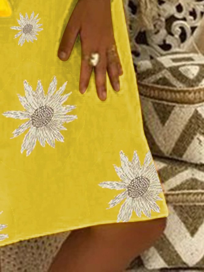 Short sleeve sunflower print A-line dress