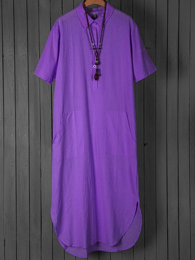 V Neck Women Summer Weaving Dress Shift Linen Weaving Dress