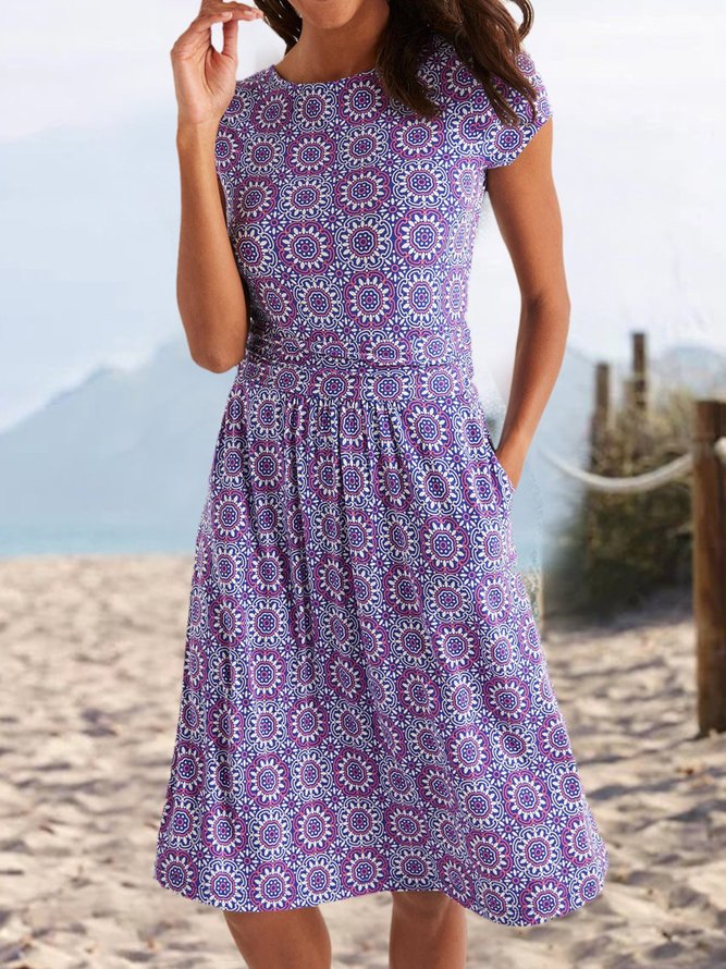 Women Printed Pockets Shift Casual Summer Dresses