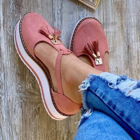 JFN  Pumps Flat heel Round combat Women Tassel