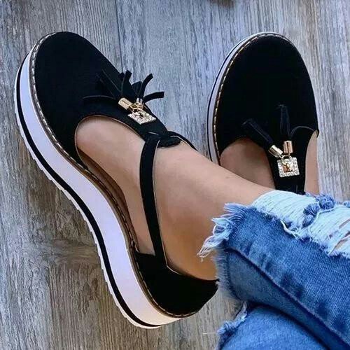 JFN  Pumps Flat heel Round combat Women Tassel