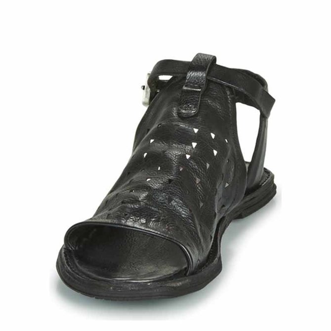 Black Flat Heel Leather Sandals Women's Shoes Justfashionnow Sandals Peep Toe Casual Black