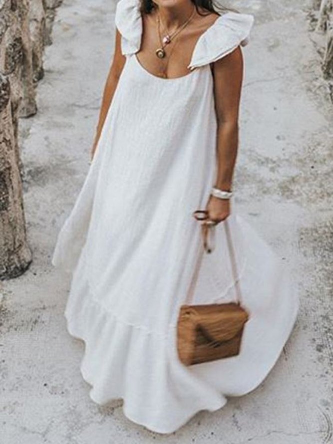 Boho Holiday Ruffled A-Line V neck Weaving Dress
