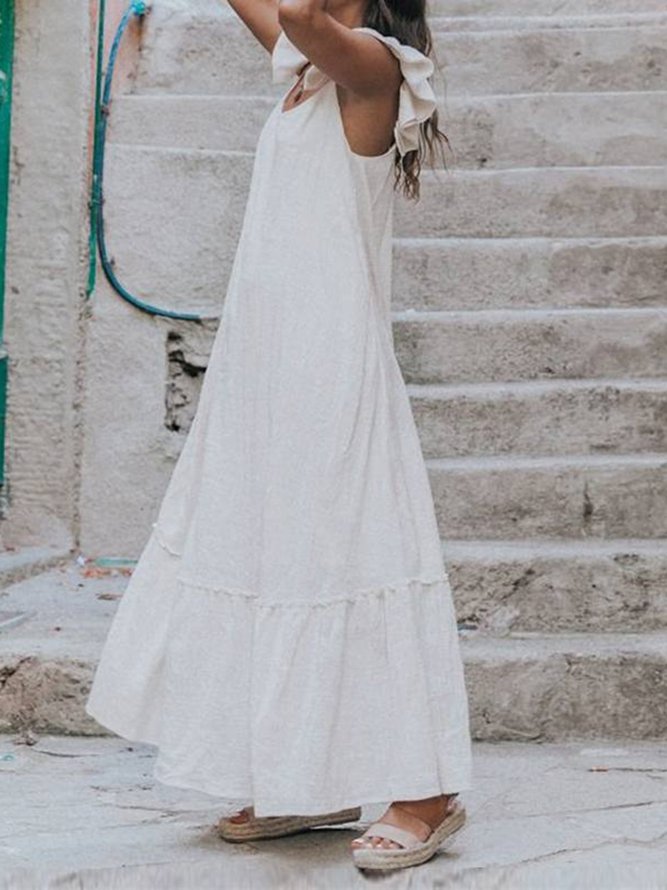 Boho Holiday Ruffled A-Line V neck Weaving Dress