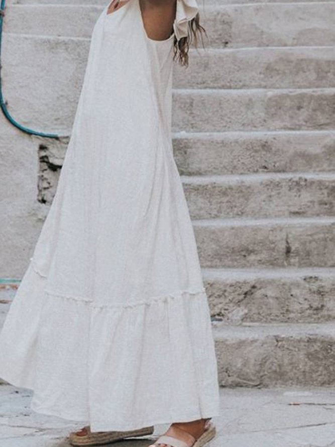 Boho Holiday Ruffled A-Line V neck Weaving Dress