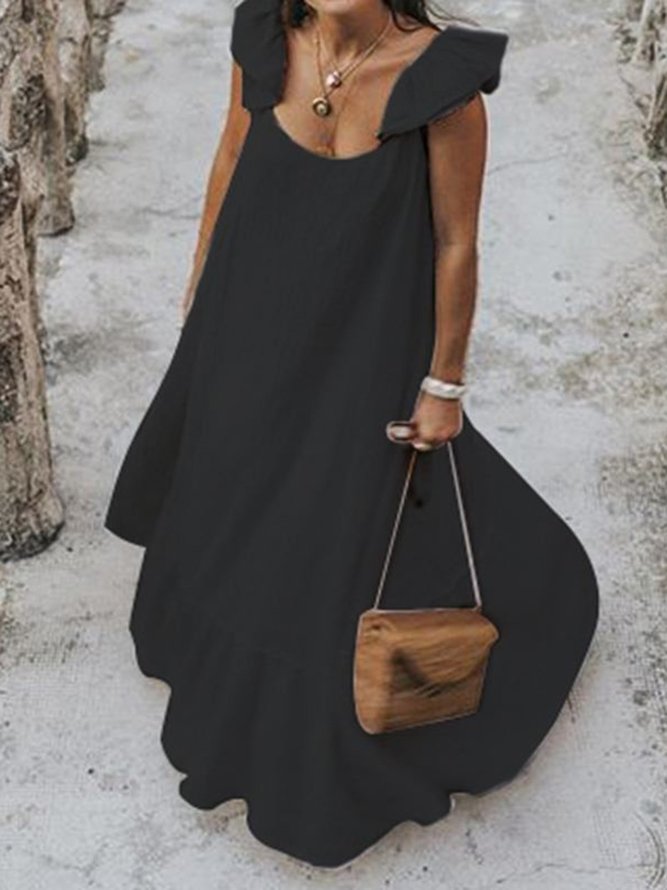 Boho Holiday Ruffled A-Line V neck Weaving Dress