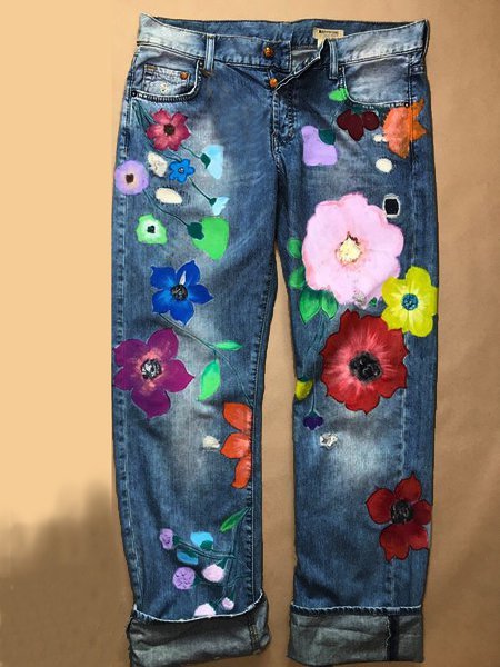 JFN Fashion Denim Floral Casual Jeans | justfashionnow