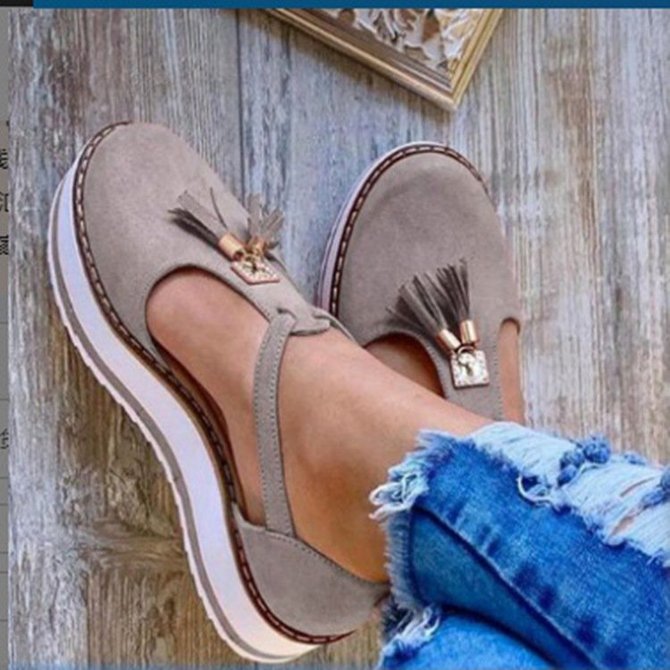 JFN  Pumps Flat heel Round combat Women Tassel