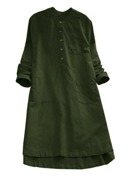 Shift Women Daytime Linen Long Sleeve Casual Buttoned Casual Dress