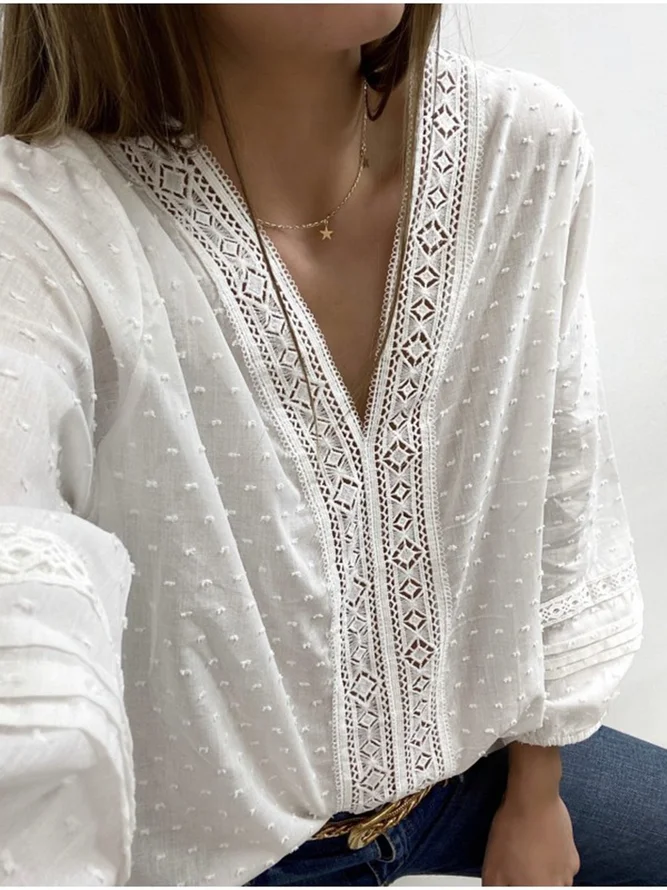 Women V-Neck 3/4 Sleeves Casual Blouses | justfashionnow