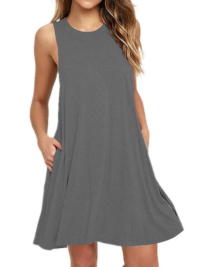 A-line Women Daily Sleeveless Cotton-blend Solid Summer Dress