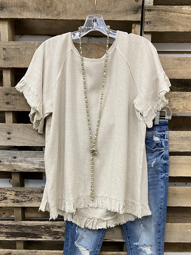 Khaki Casual Plain Linen Tshirt justfashionnow