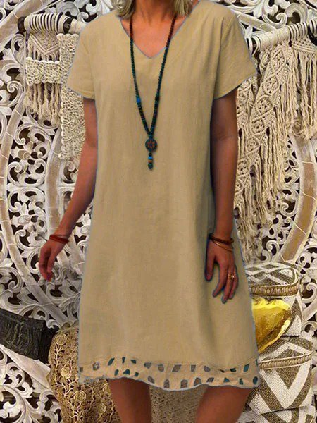 V Neck Women Summer Weaving Dress A-Line Casual Weaving Dress
