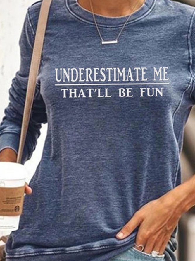 Blue Crew Neck Letters Printed  Long Sleeve Sweatshirt