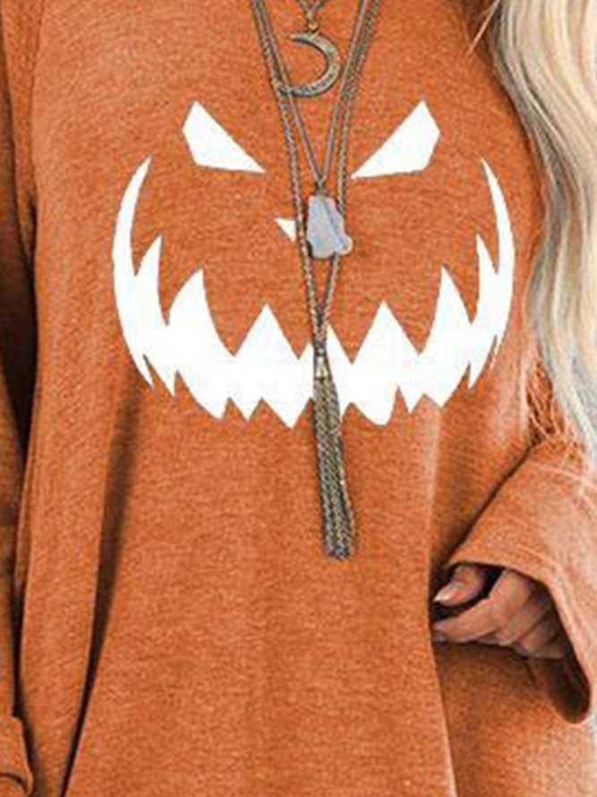 Pumpkin Halloween Orange Cotton-Blend Shirts & Tops | justfashionnow