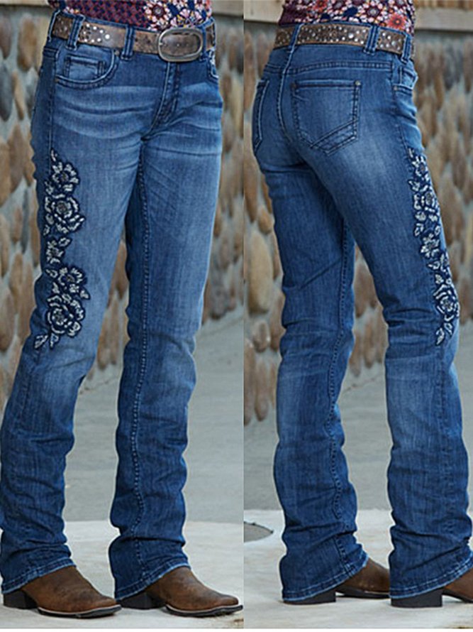 grey floral jeans
