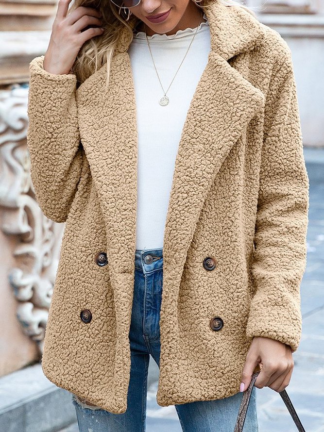 Women Casual Long Sleeve Shawl Collar Basic Fleece Teddy Bear Jacket Coat