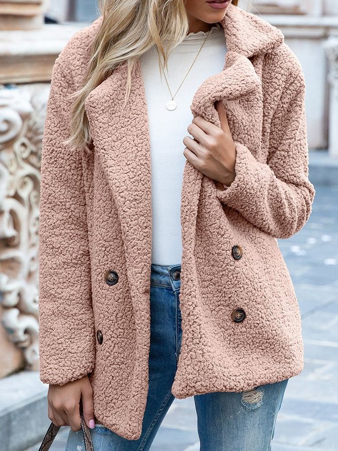 Women Casual Long Sleeve Shawl Collar Basic Fleece Teddy Bear Jacket Coat