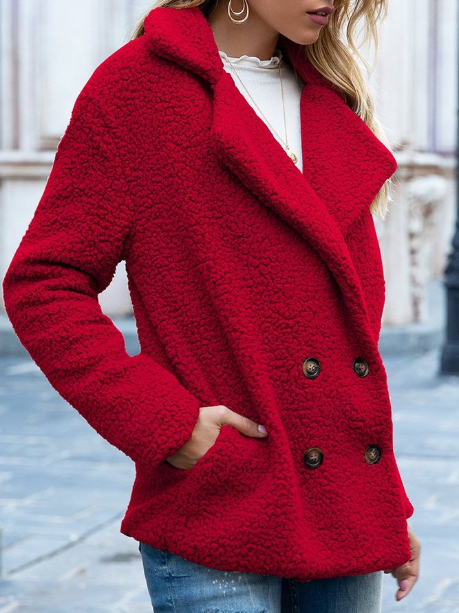 Women Casual Long Sleeve Shawl Collar Basic Fleece Teddy Bear Jacket Coat