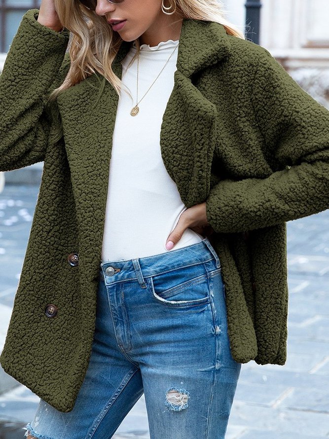 Women Casual Long Sleeve Shawl Collar Basic Fleece Teddy Bear Jacket Coat