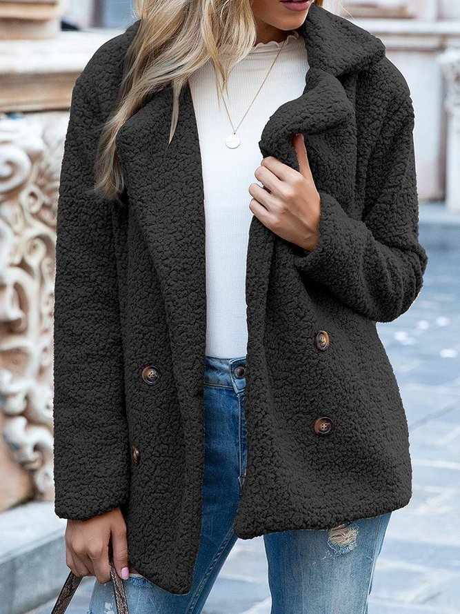 Women Casual Long Sleeve Shawl Collar Basic Fleece Teddy Bear Jacket Coat