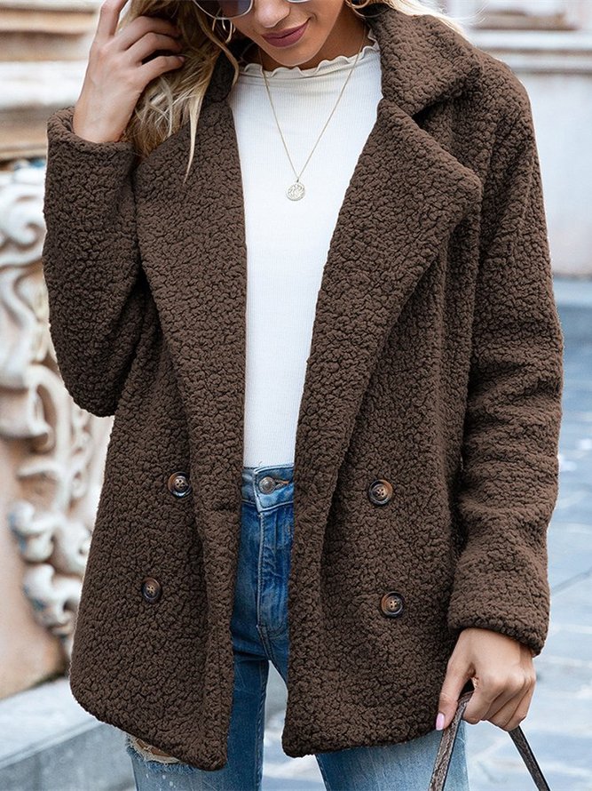 Women Casual Long Sleeve Shawl Collar Basic Fleece Teddy Bear Jacket Coat