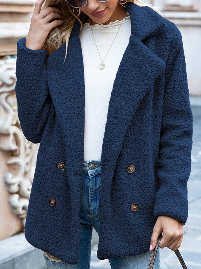 Women Casual Long Sleeve Shawl Collar Basic Fleece Teddy Bear Jacket Coat