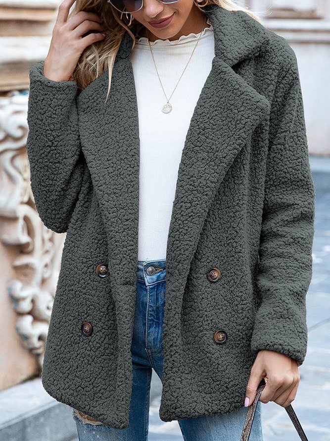 Women Casual Long Sleeve Shawl Collar Basic Fleece Teddy Bear Jacket Coat