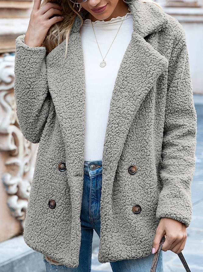 Women Casual Long Sleeve Shawl Collar Basic Fleece Teddy Bear Jacket Coat