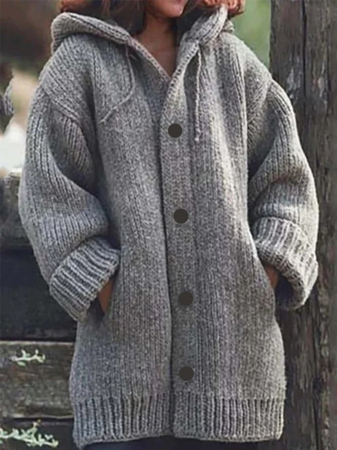 long hooded knit cardigan