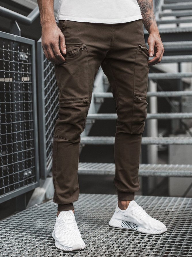 Men's fashion lace-up Casual Pants multi-pocket cargo slacks ...