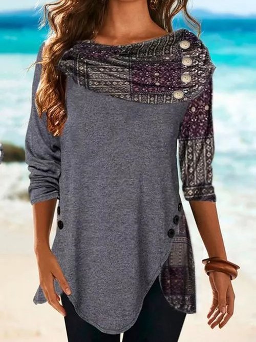 JFN Asymmetrical Cowl Neck Casual Tunic Top