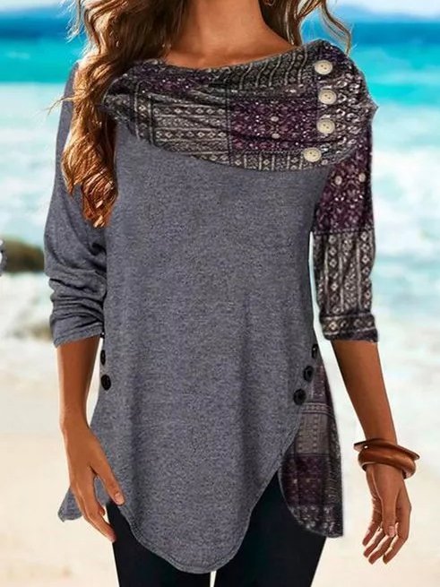 JFN Asymmetrical Cowl Neck Casual Tunic Top