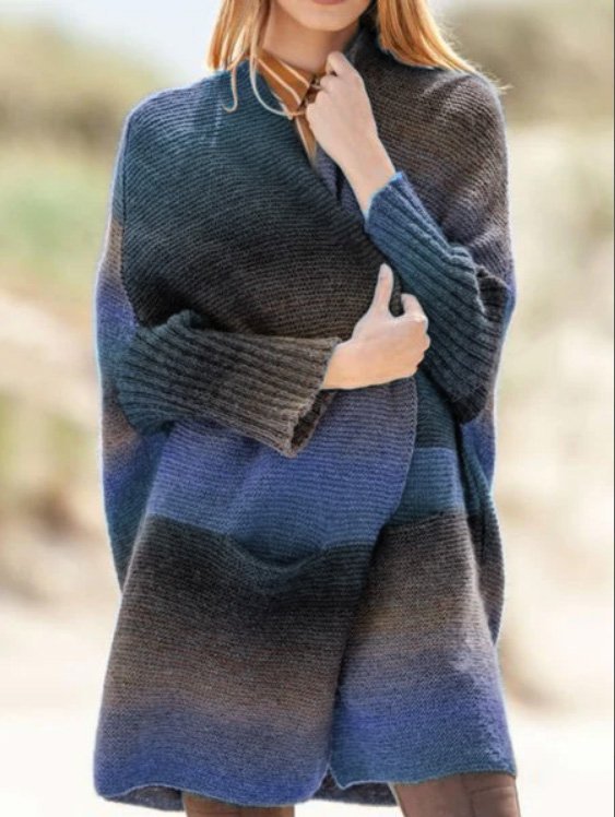 Color-Block Long Sleeve Knitted Casual Sweater coat