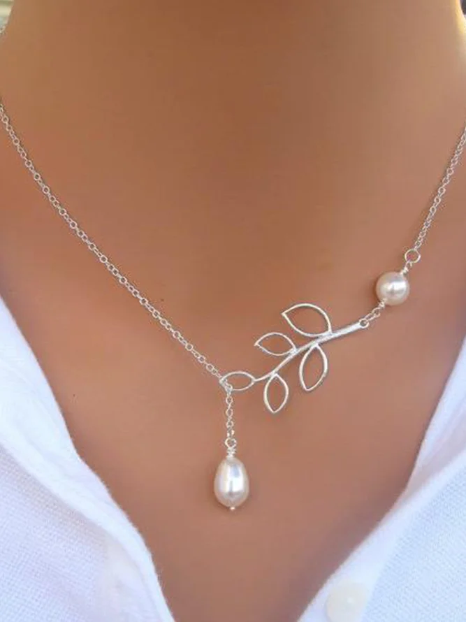JFN  Vintage Leaf Pearl  Necklaces