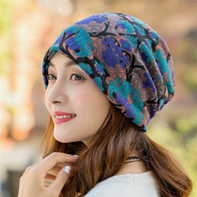 JFN  Vintage Multicolor Geometric Floral Printed Casual Knitted Hat