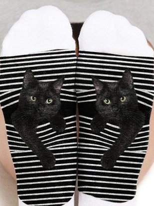 JFN  Plus Size Cute Cat Printed Casual Cotton   Socks