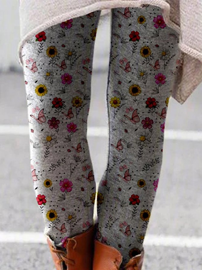 Cotton-Blend Floral-Print Floral Leggings