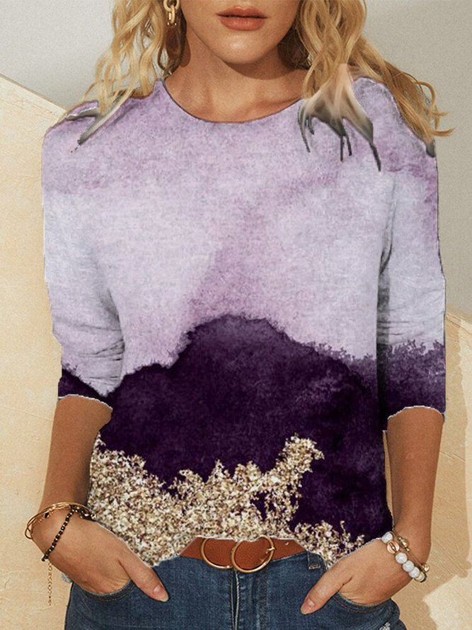 JFN Crew Neck Colorblock Casual Sweatshirt