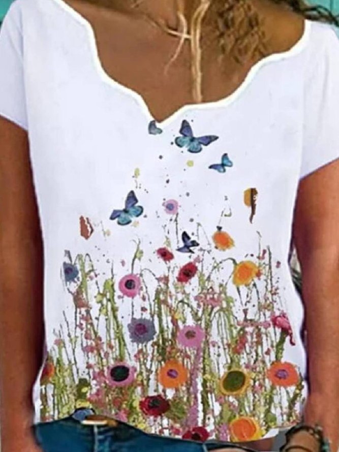 Floral Floral-Print Casual Short Sleeve T-shirt