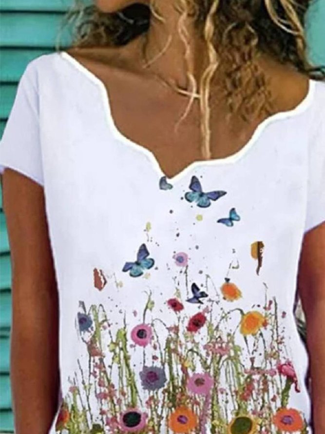 Floral Floral-Print Casual Short Sleeve T-shirt